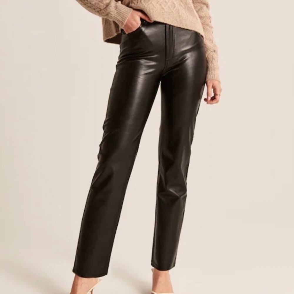 Abercrombie Ultra High Rise Ankle Straight Leather Pants